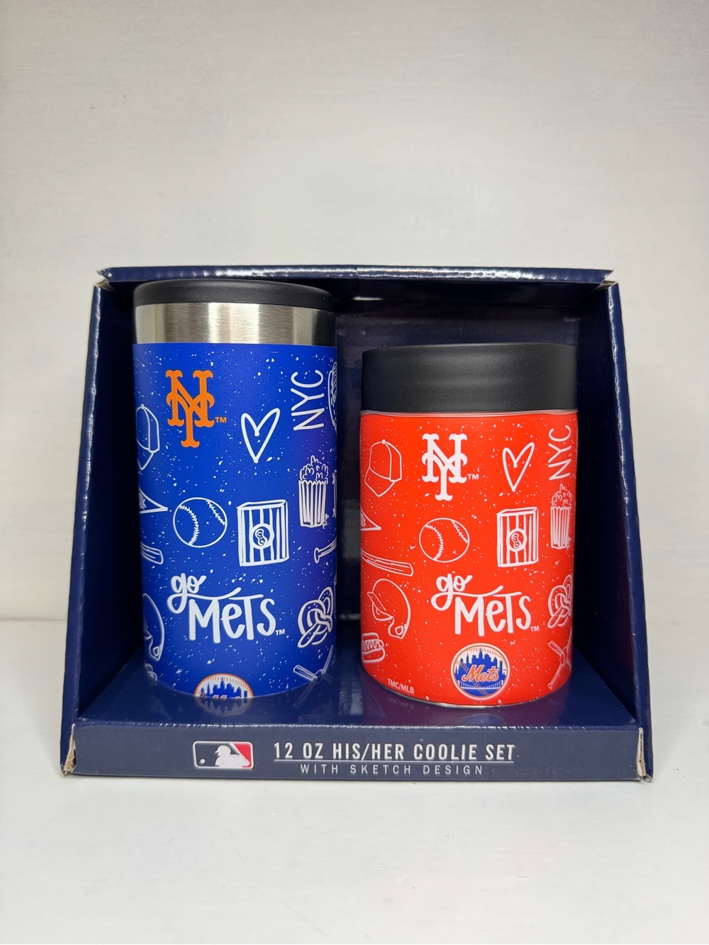 New York Mets MLB 12oz His & Hers Stainless Steel Coolie Set NIB